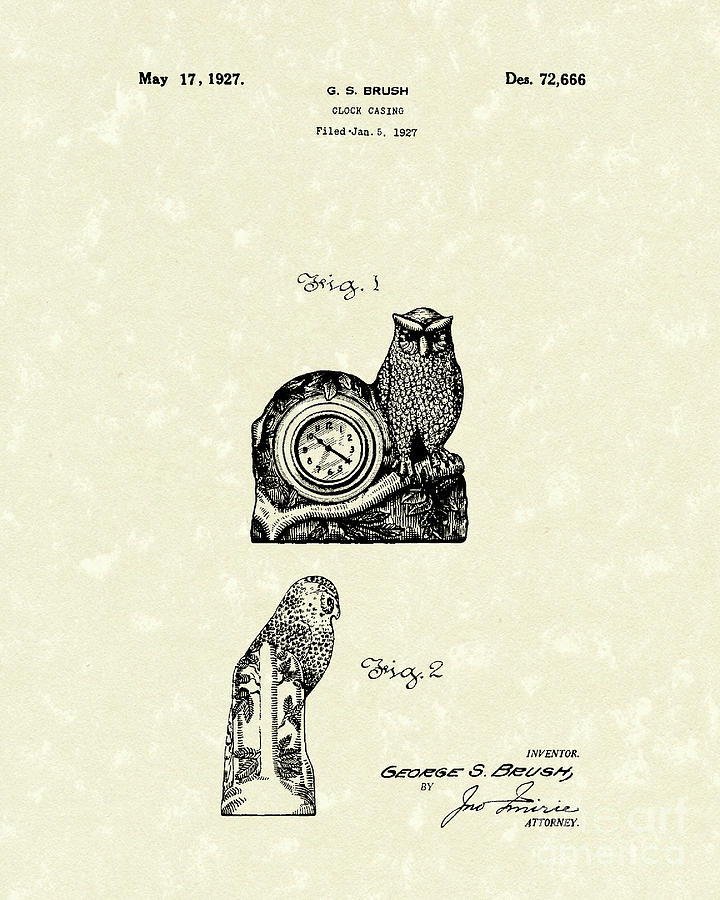 Brush Drawing - Clock Casing 1927 Patent Art by Prior Art Design