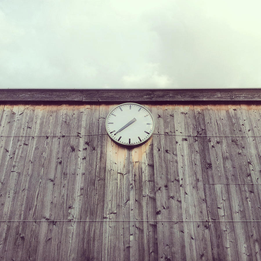 Clock On Wooden Wall Photograph by Christoph Hetzmannseder