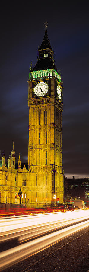 Architecture Photograph - Clock Tower Lit Up At Night, Big Ben by Panoramic Images