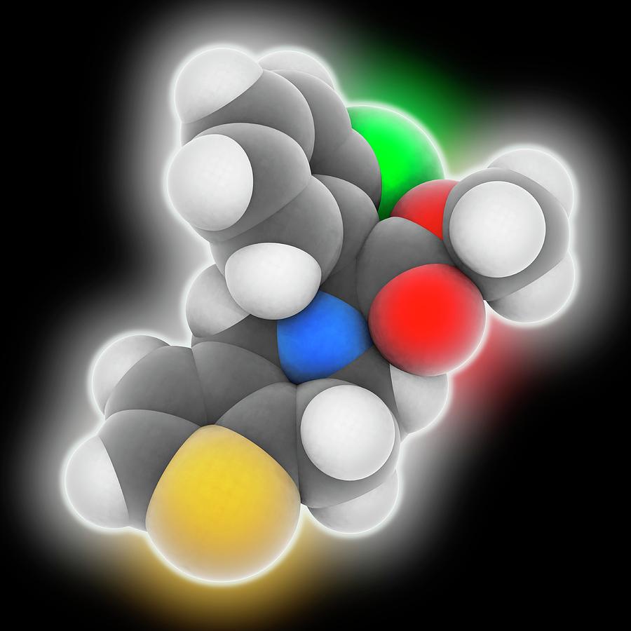 Black Background Photograph - Clopidogrel Drug Molecule by Laguna Design