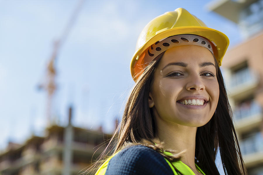 Close up of a female engineer at construction site Photograph by Milanvirijevic