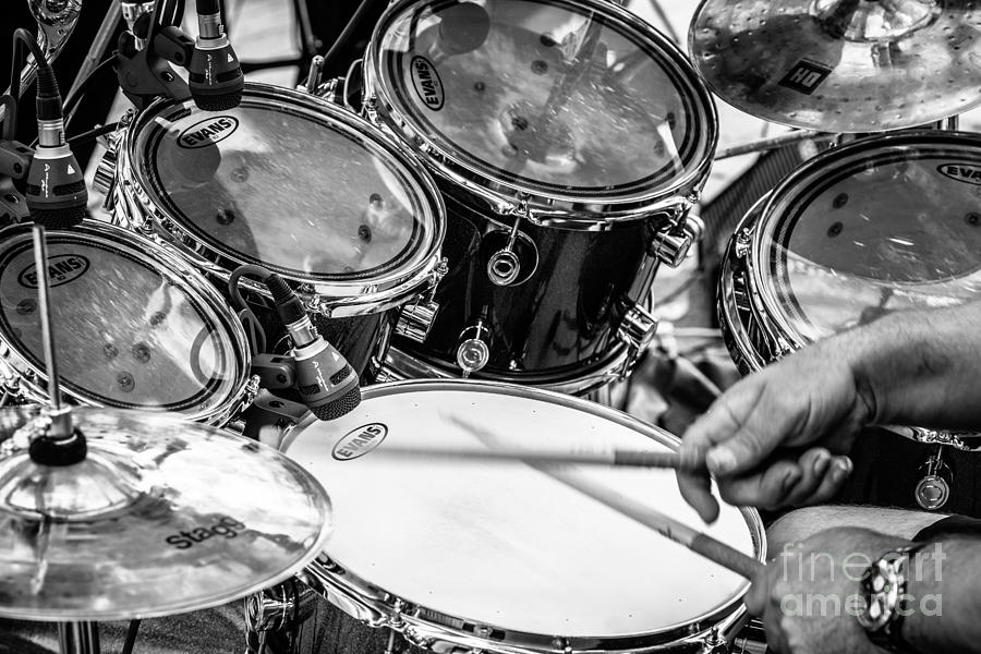 Close Up Of Drummer Hands And Drum Kit Photograph by Peter Noyce