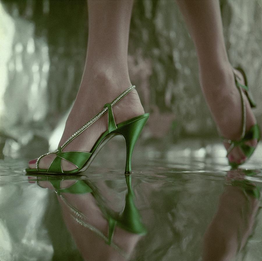 Close Up Of Green High Heeled Sandals From Jordan Photograph by Henry Clarke