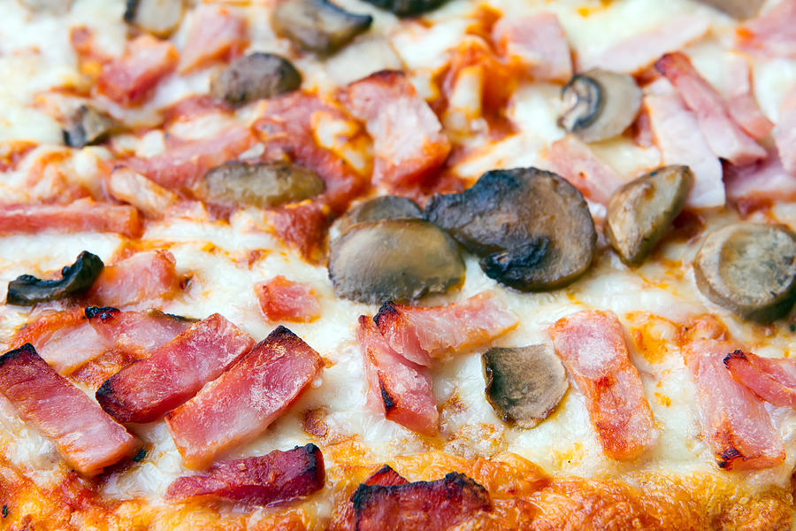Cheese Photograph - Close Up Of Ham And Mushroom Pizza by Fizzy Image