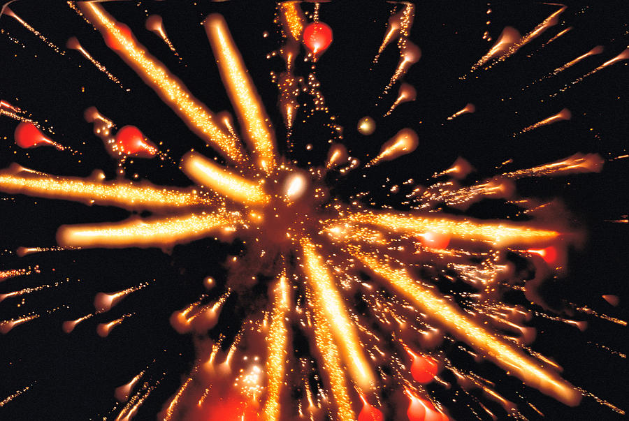 Color Image Photograph - Close Up Of Ignited Fireworks by Panoramic Images