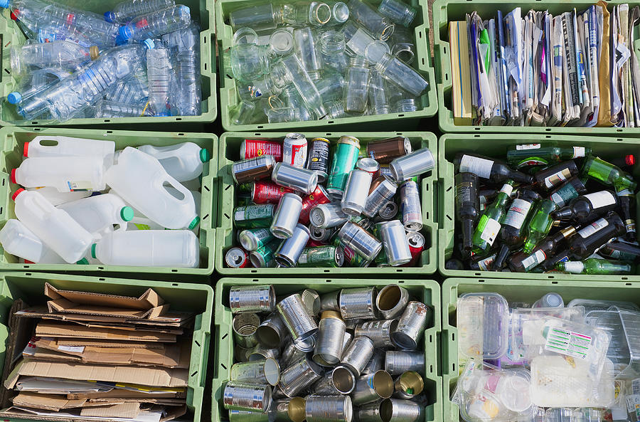 Close up of organized recycling bin Photograph by Jacobs Stock Photography Ltd