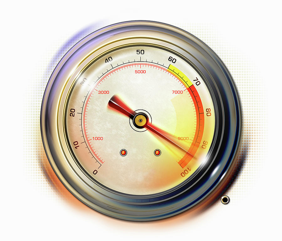 Close Up Of Pressure Gauge Red Warning Photograph by Ikon Ikon Images