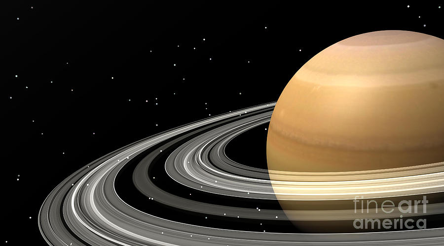 Close-up Of Saturn And Its Planetary Digital Art by Elena Duvernay