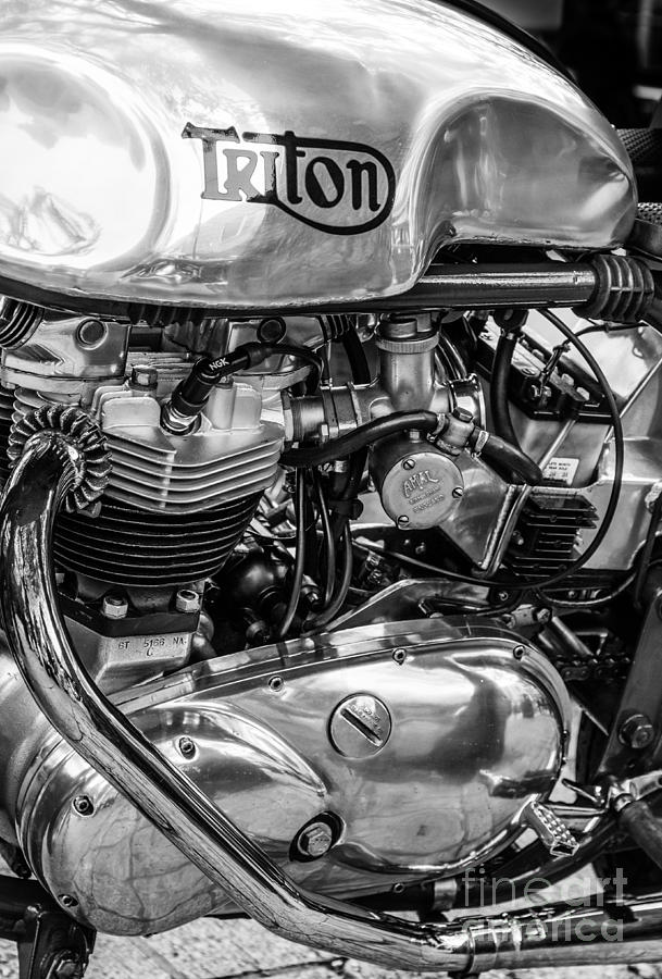 close up of Triton classic motorcycle engine and tank Photograph by Peter Noyce