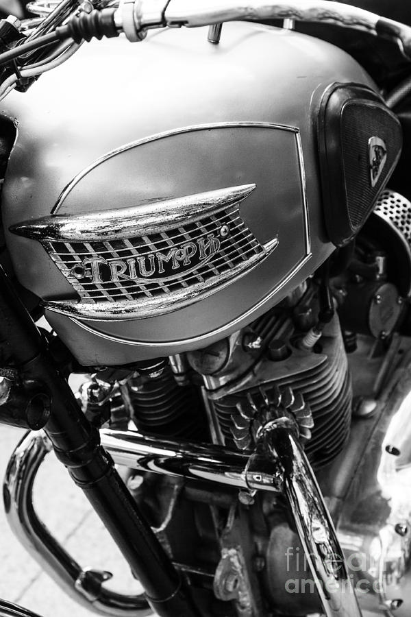 close up of Triumph twin classic motorcycle engine and tank Photograph by Peter Noyce