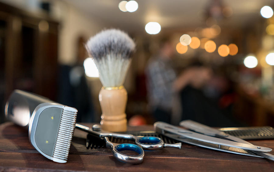 Close-up on a set of shaving tools at a barber shop Photograph by Andresr
