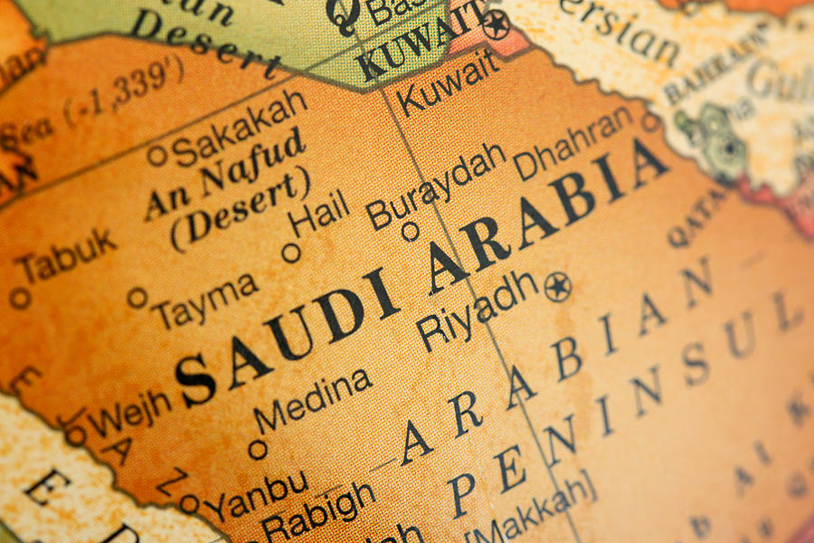 Close-up picture of a map of Saudi Arabia Photograph by JeanUrsula