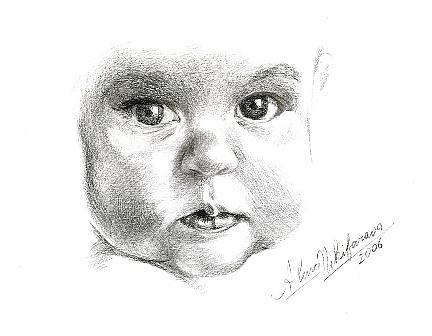 Close up portrait of baby. Commission. Drawing by Alena Nikifarava