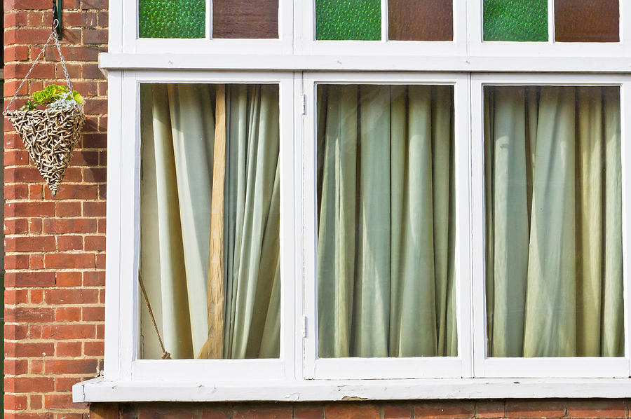 Brick Photograph - Closed curtains by Tom Gowanlock
