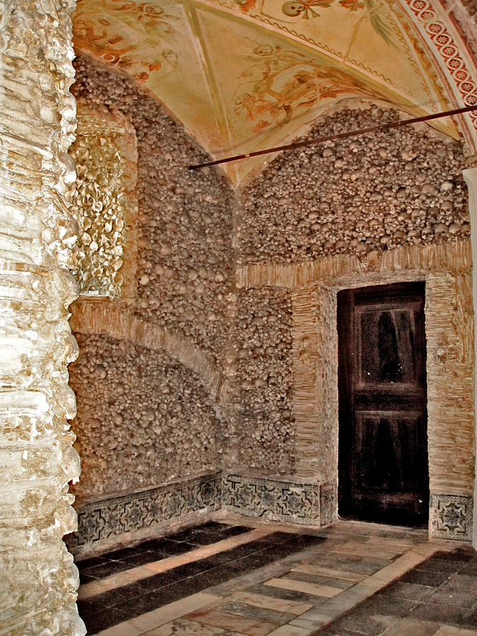 Skeleton Photograph - Closed door. Capela Dos Ossos. Chapel Of Bones. Evora. Portugal. by Andy i Za