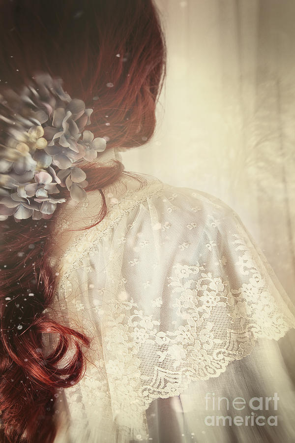 Closeup of a girl with long red hair and flower Photograph by Sandra Cunningham