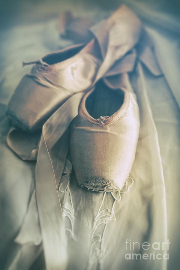 Closeup of ballet shoes on old lace  Photograph by Sandra Cunningham