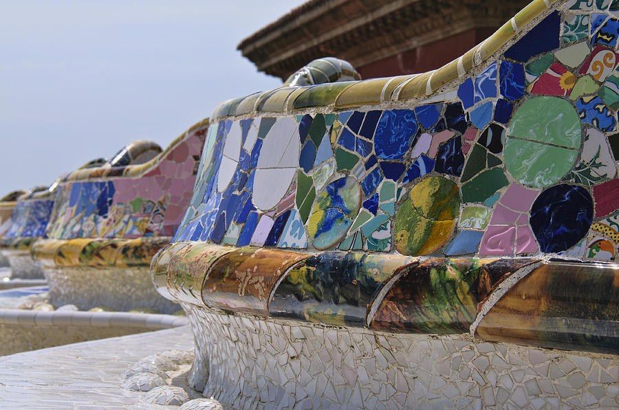 Closeup of Benches in Park Guell Photograph by Betty Eich