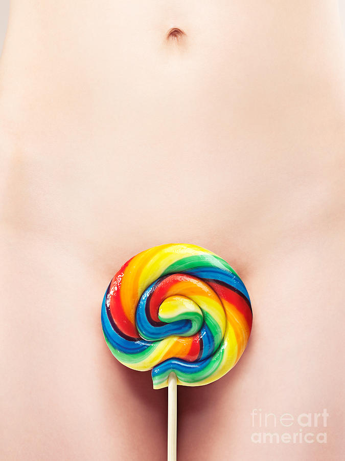 Closeup of Naked Woman Body with a Colorful Lollipop Photograph by Maxim Images Exquisite Prints