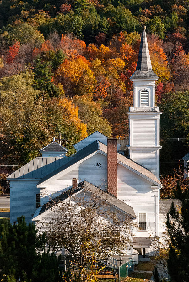 New England Photograph - Closeup White Church in the Fall West Brattleboro Vermont by Robert Ford