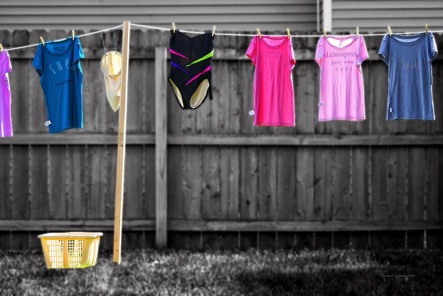 Black And White Photograph - Clothes Line Selective Coloring Digital Art by Thomas Woolworth