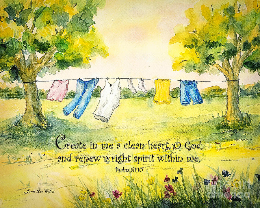 Clothesline Psalm 51 Painting by Janis Lee Colon