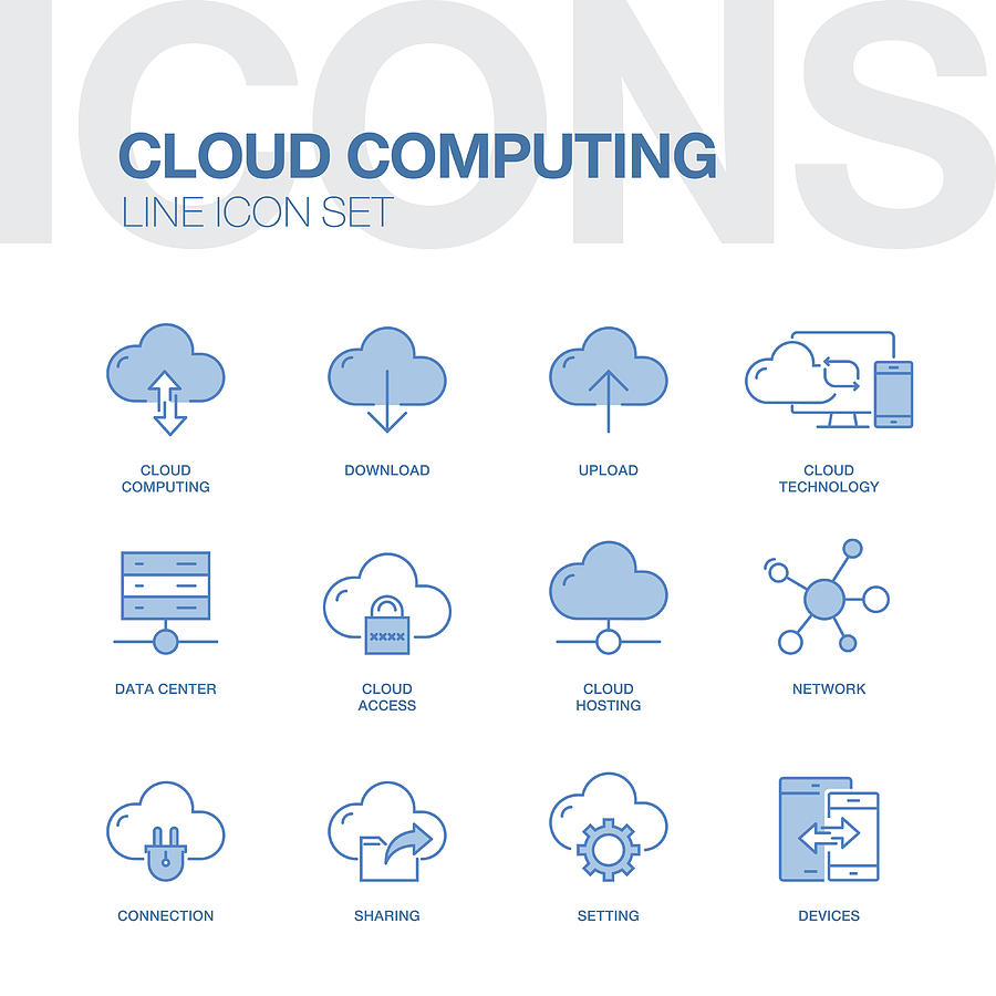 Cloud Computing Line Icons Drawing by Cnythzl