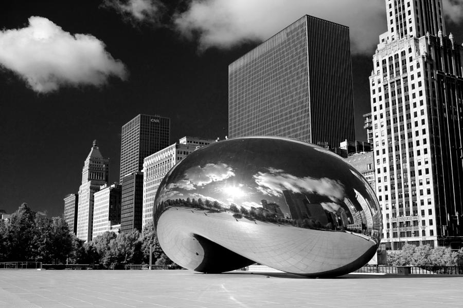 Cloud Gate Skyscrapers Black and White Photograph by Christopher Arndt
