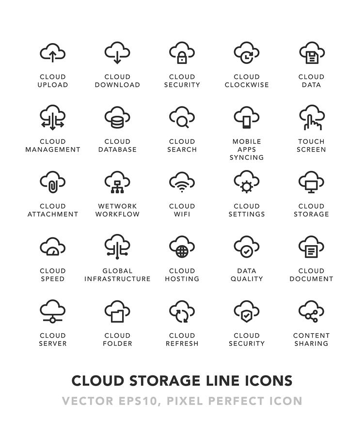 Cloud Storage Line Icons Drawing by TongSur