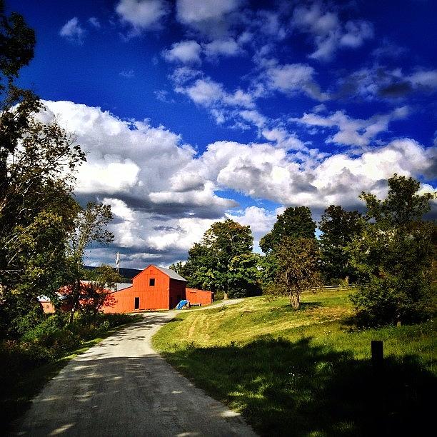 Nature Photograph - Clouds And Barns. Red White And Blue by James Whaley Cart