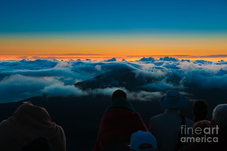 Clouds at sunrise over Haleakala Crater Maui Hawaii USA Photograph by Don Landwehrle
