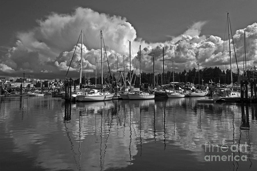 Clouds over French Creek Harbour in Monochrome Photograph by Inge Riis McDonald