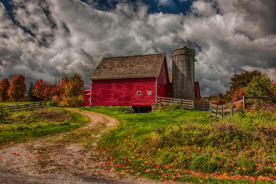 Fall Photograph - Clouds over rustic Vermont farm by Jeff Folger
