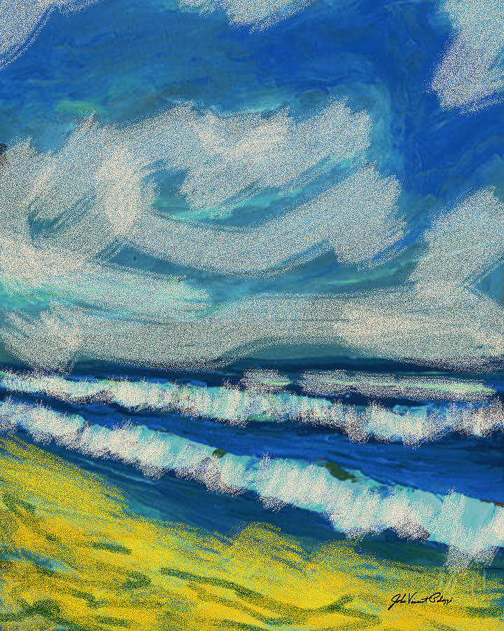 Clouds Waves Beach Digital Art by John Vincent Palozzi