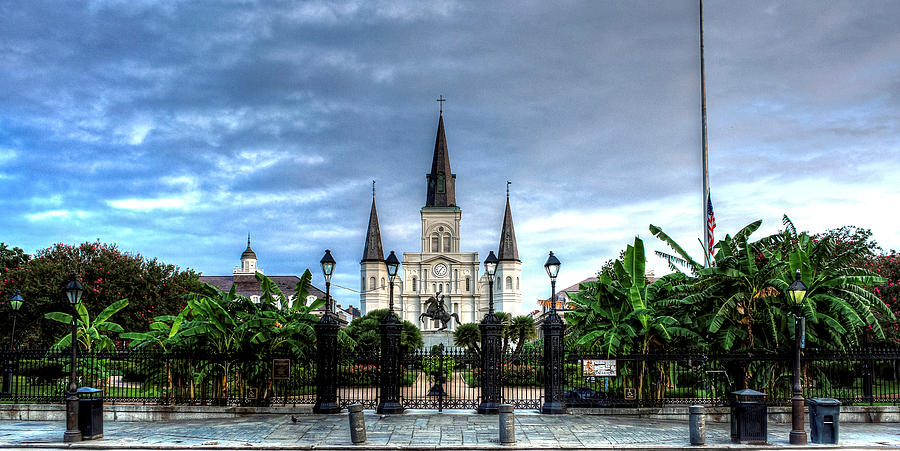 Andrew Jackson Photograph - Cloudy Morning at  St. Louis Cathedral by Greg and Chrystal Mimbs