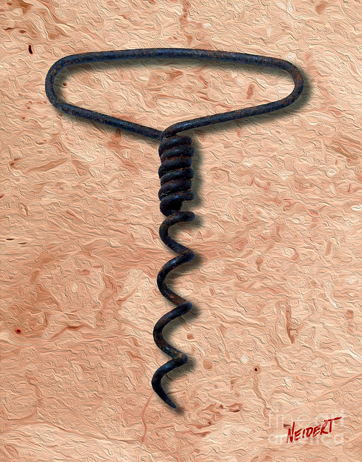 Wine Mixed Media - Clough Single Wire Corkscrew Painting 1 by Jon Neidert