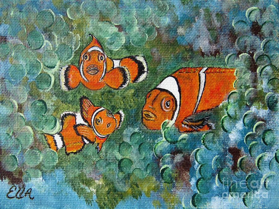 Clown Fish Art original tropical painting Painting by Ella Kaye Dickey