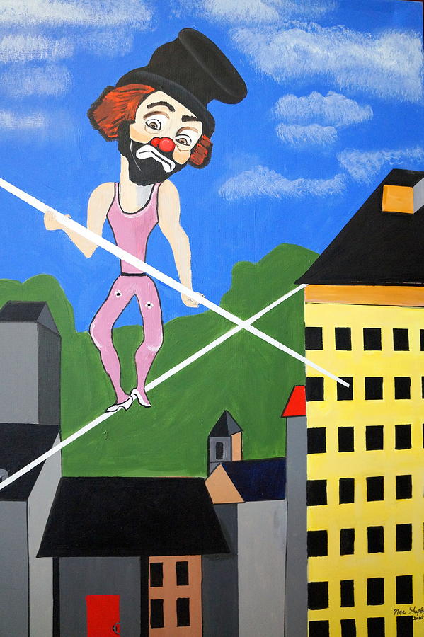 Clown Tight Roping Painting by Nora Shepley