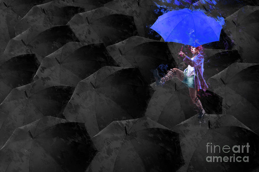 Clowning on Umbrellas 02 - a02- Blue Digital Art by Variance Collections