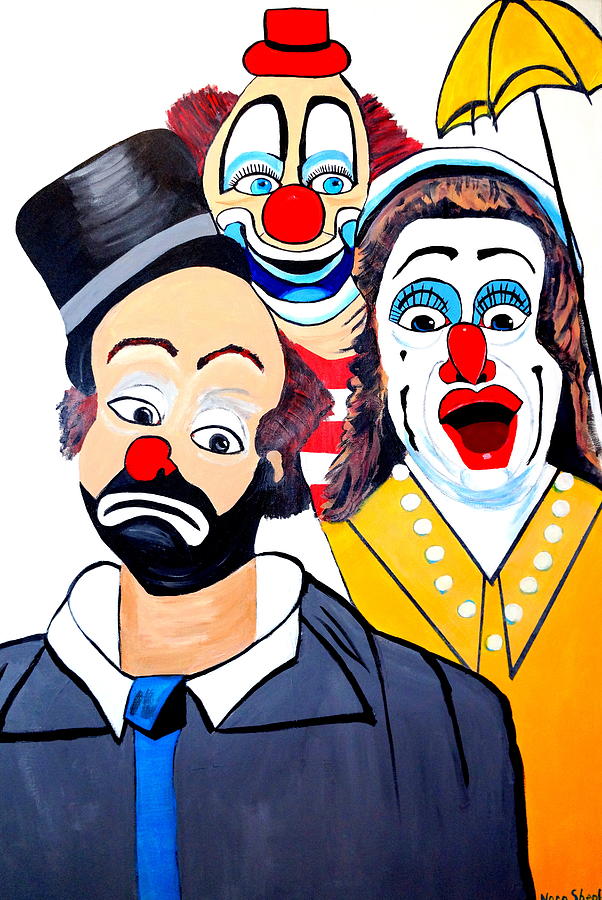 Clowns in shock Painting by Nora Shepley