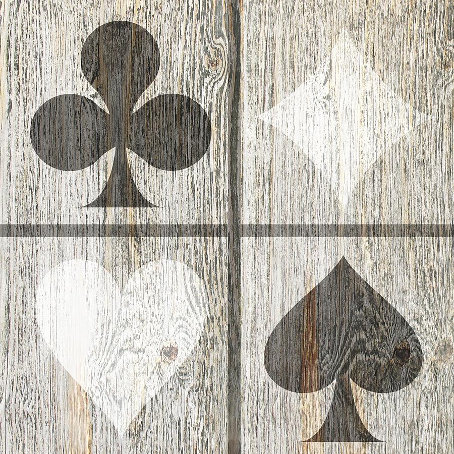 Club Diamond Heart And Spade On White Washed Wood Photograph by Suzanne Powers