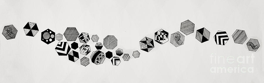Black And White Drawing - Clustered Harmony - 3 by MK Square Studio