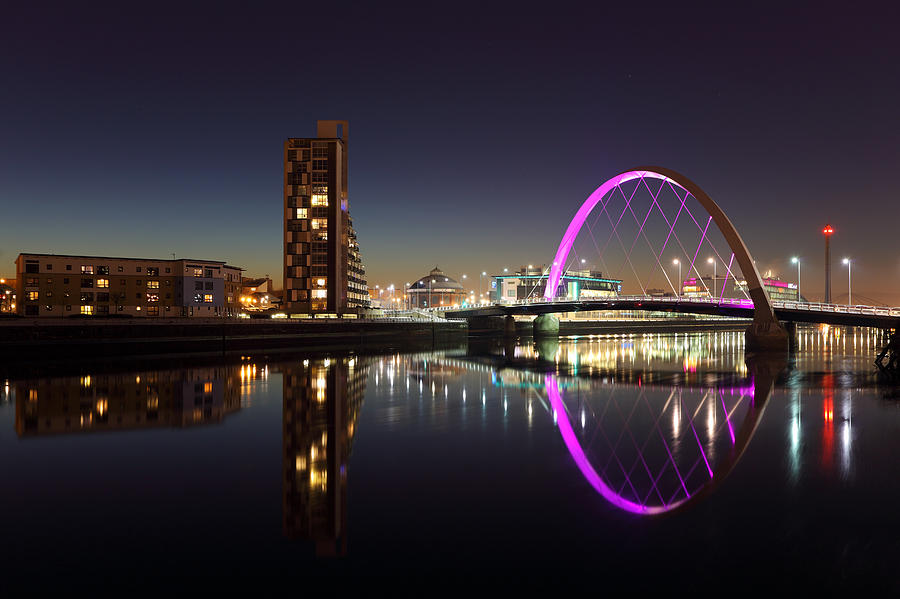 Clyde arc cityscape night reflection Photograph by Grant Glendinning
