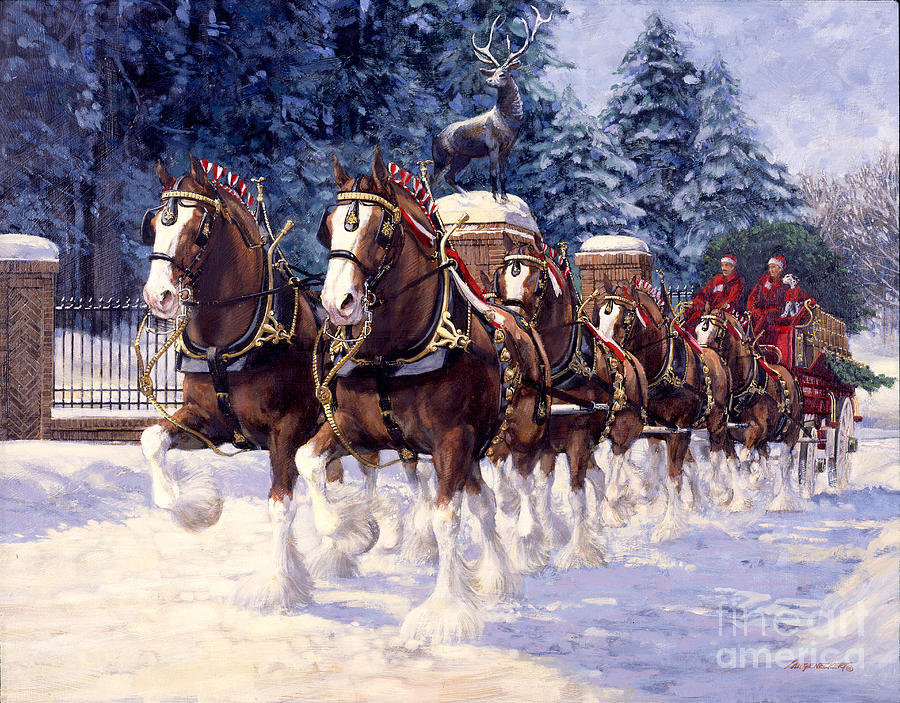 Horse Painting - Clydesdale Hitch Grants Farm Winter by Don  Langeneckert