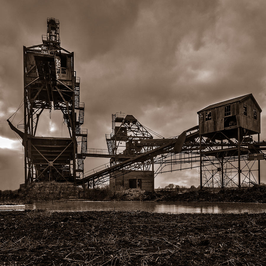 Coal Conveyor and loader - BW Photograph by Chris Bordeleau