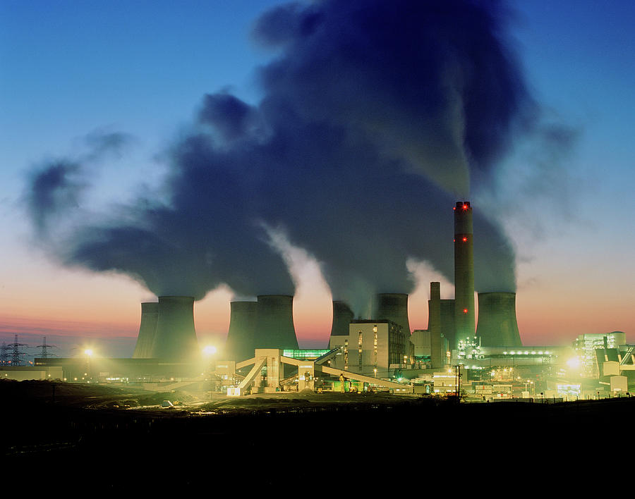 Coal-fired Power Station At Dusk. by Martin Bond/science Photo Library