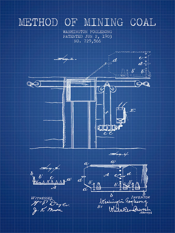 Vintage Digital Art - Coal Mining Patent From 1903- Blueprint by Aged Pixel