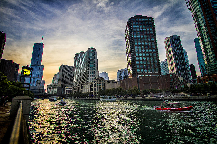 Coast Guard boat heading out on Chicago River Photograph by Sven Brogren