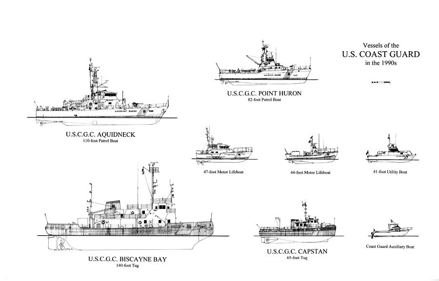 Boat Drawing - Coast Guard Cutters of the 1990s by Jerry McElroy