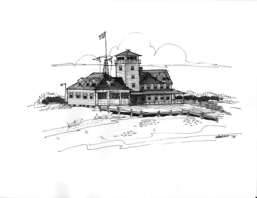 Coast Guard Station 2 Ocracoke 1970s Drawing by Richard Wambach